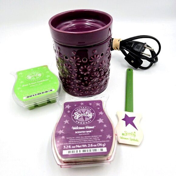 Scentsy Wax Warmer Cosmos Purple Floral Retired Embossed Full Sized Wax … - Picture 1 of 14